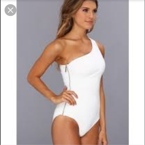 one shoulder white bathing suit